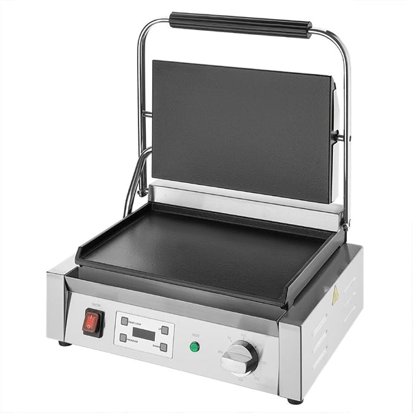 Apuro Large Contact Grill Flat Plates with Timer - 2.2kW | Flat upper and lower plates | Dimensions: 215(H) x 480(W) x 435(D)mm | 15 Amp