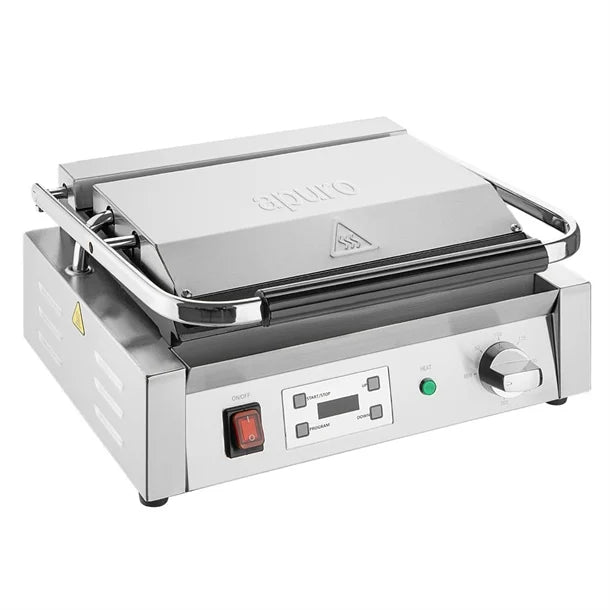 Apuro Extra Large Contact Grill Ribbed & Flat Plate - 2.5kW | Flat base, ribbed top | Width: 430mm