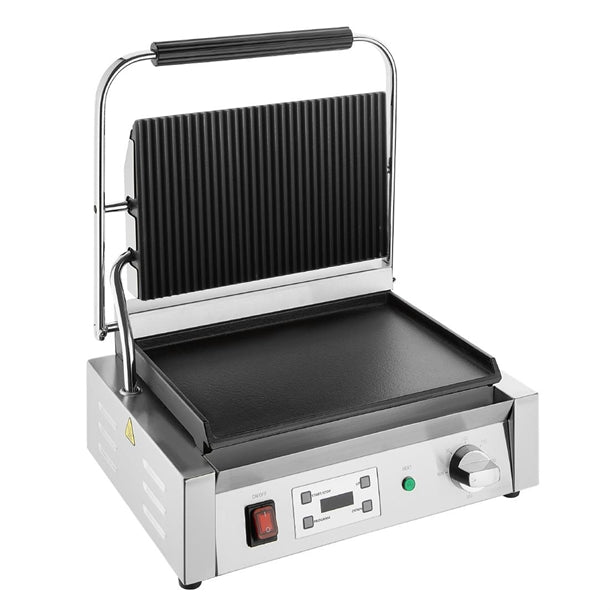 Apuro Extra Large Contact Grill Ribbed & Flat Plate - 2.5kW | Flat base, ribbed top | Width: 430mm