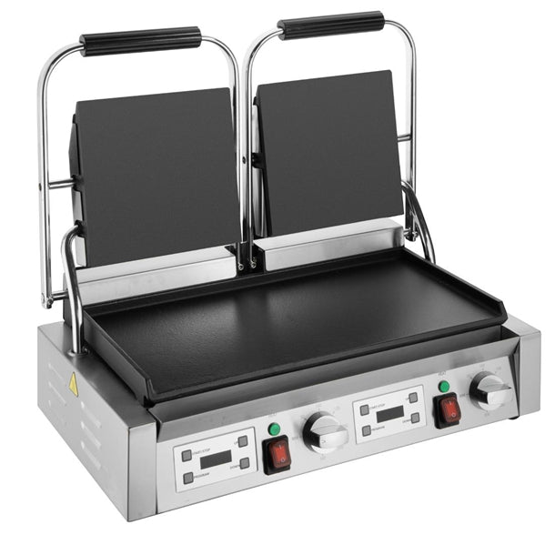 Apuro Double Contact Grill Flat Plates with Timer - Power: 2.9kW | Flat upper and lower plates | Dimensions: 210(H) x 550(W) x 395(D)mm
