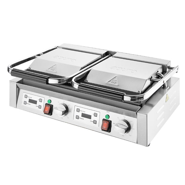 Apuro Double Contact Grill Ribbed Plates with Timer - Power: 2.9kW | Ribbed upper and lower plates | Dimensions: 210(H) x 550(W) x 395(D)mm