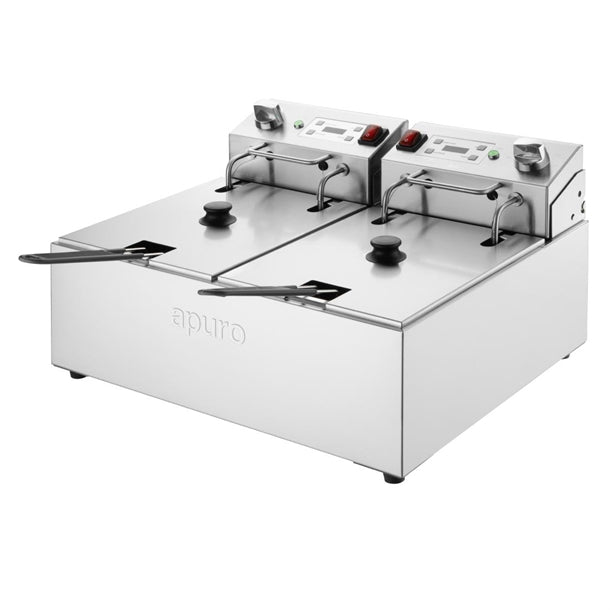 Apuro  Double Electric Fryer with Timer 2x5Ltr - 2x2.8kW | Oil Capacity: 2x5Ltr
