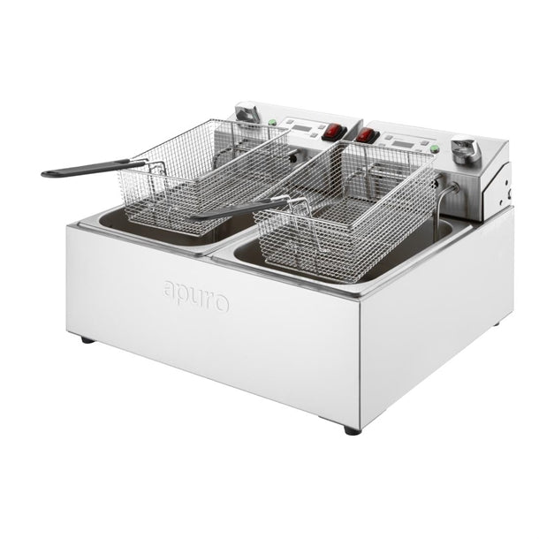 Apuro  Double Electric Fryer with Timer 2x5Ltr - 2x2.8kW | Oil Capacity: 2x5Ltr