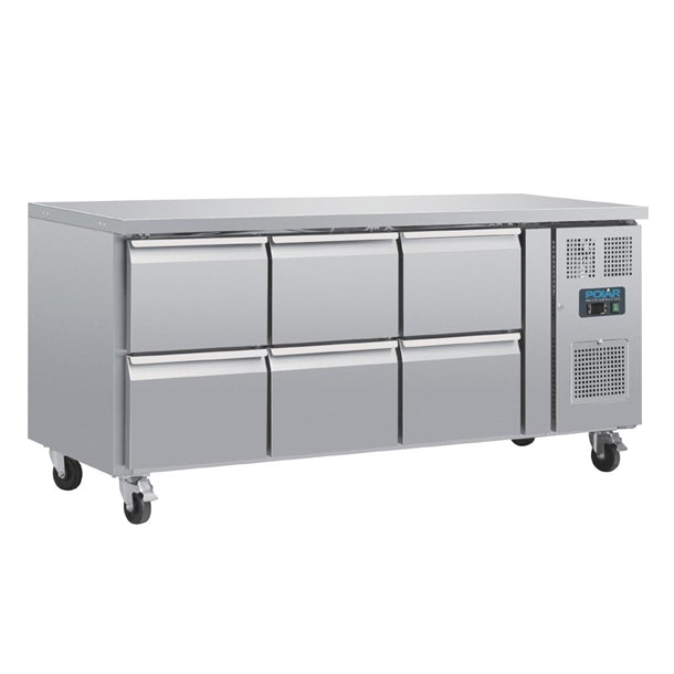 Polar U-Series Six Drawer Gastronorm Counter Fridge - 300W. Capacity: 6x1/1GN. R600a