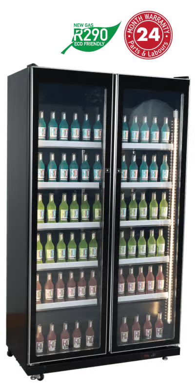 Exquisite DC700 - 2 Glass Doors Upright Display Fridge - Black Colour