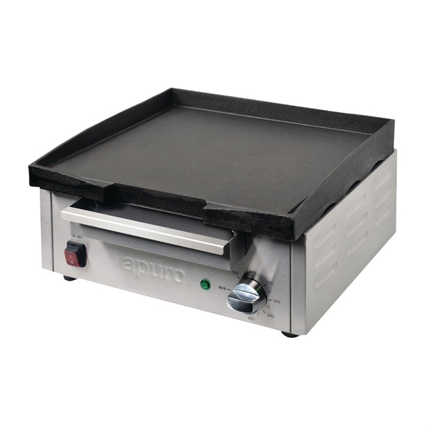 Apuro Large Cast Iron Countertop Electric Griddle - 2.8kW. 15Amp. Cooking area: 380x385mm