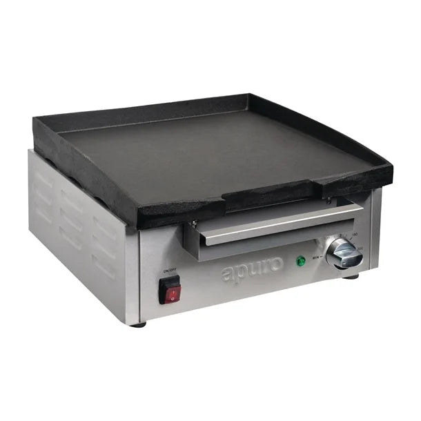 Apuro Large Cast Iron Countertop Electric Griddle - 2.8kW. 15Amp. Cooking area: 380x385mm