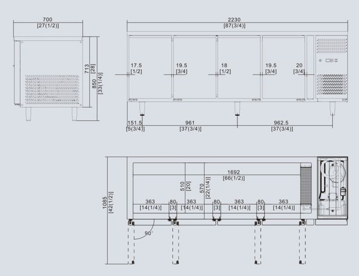 Atosa EPF3442 Four Door Under Bench Fridge 560L 2230(W)
