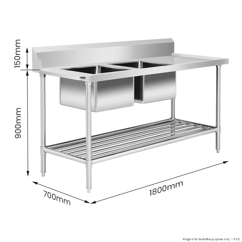 Left Inlet Double Sink Dishwasher Bench DSBD7-1800L/A
