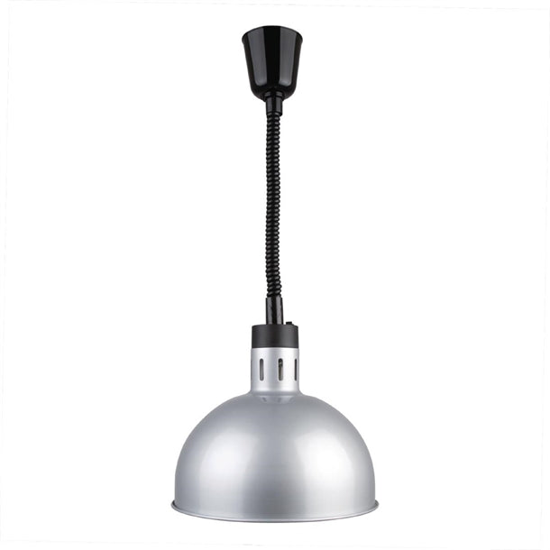 Apuro Retractable Dome Heat Lamp Silver 2.5kW - 250W. Cord length: 280-1520mm
