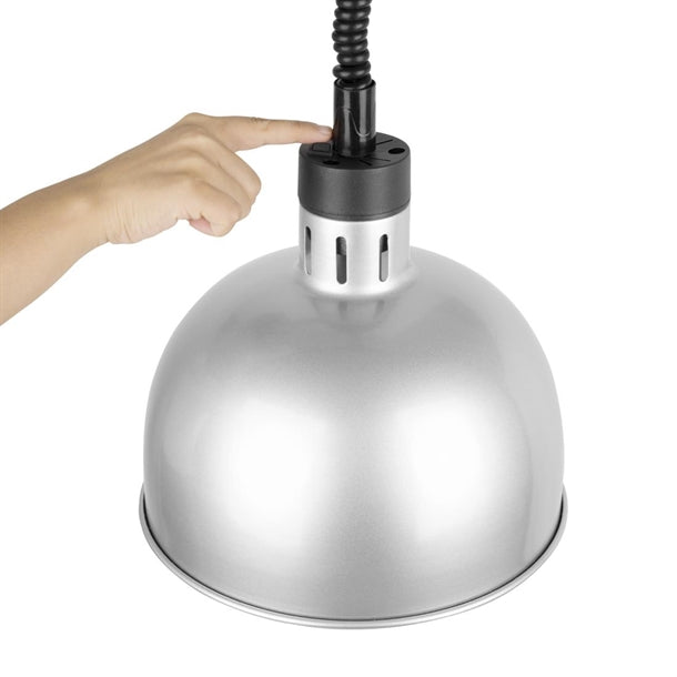 Apuro Retractable Dome Heat Lamp Silver 2.5kW - 250W. Cord length: 280-1520mm