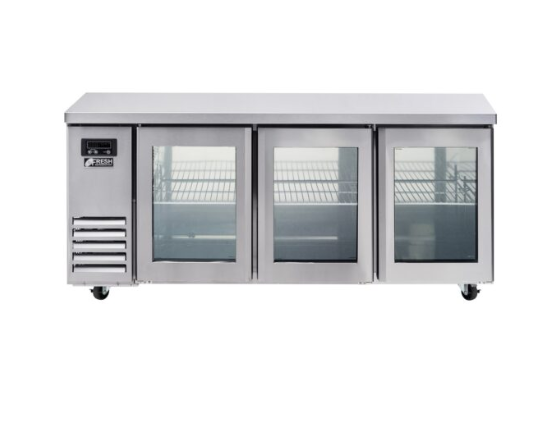 Fresh / FT-1800RG / Glass Three Door Underbench Fridge / 117kg,W1800xD700xH870