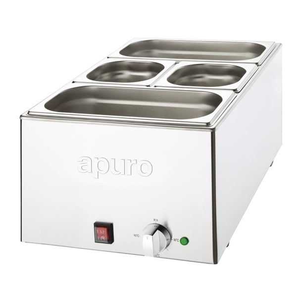 Apuro Bain Marie with Pans - 1.2kW Wet Heat. 2x GN 1/3 & 2x GN 1/6 pans included