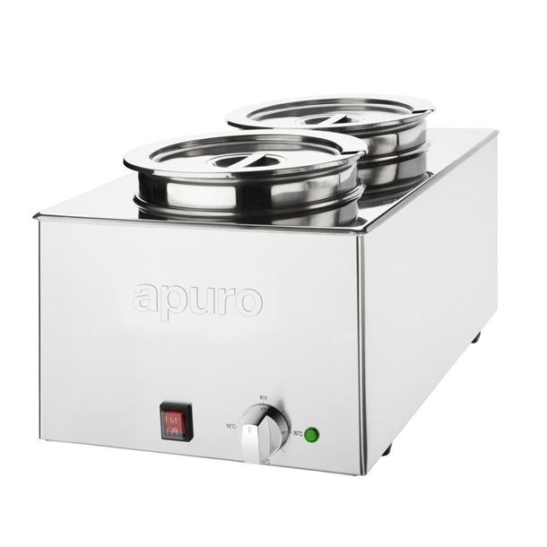 Apuro Bain Marie with Round Pots - 1.2kW. Wet Heat. Capacity: 2x 5.2Ltr Pots
