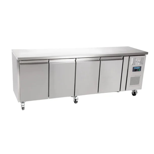 Polar U-Series Slimline Four Door Counter Fridge 449Ltr - 230W. Total usable capacity: 398 Ltr. R600a
