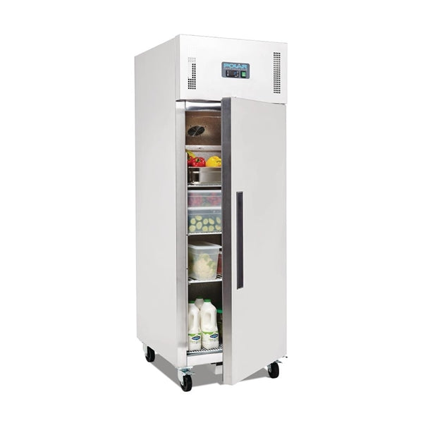 Polar G-Series Upright Fridge Stainless Steel 600Ltr - 300W. Total usable capacity: 376 Ltr. R600a