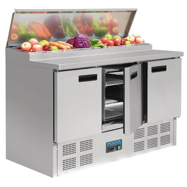 Polar G-Series Pizza Prep Counter Fridge 390Ltr - 235W. Stainless steel worktop. R600a