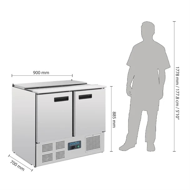 Polar G-Series Saladette Counter Fridge 240Ltr - 155W. 2x1/1GN + 3x 1/6GN. R600a
