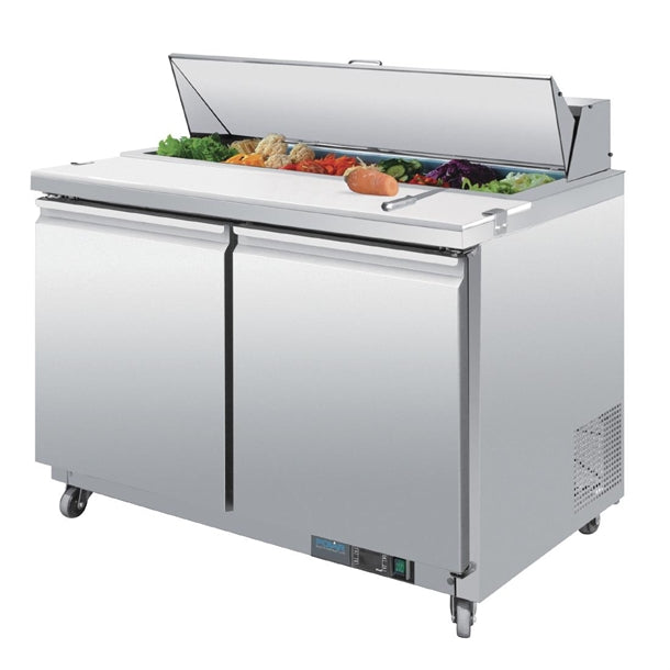 Polar U-Series Double Door Prep Counter Fridge 405Ltr - 300W. Capacity: 12x 1/6GN. R290