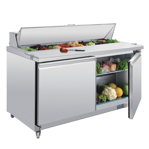 Polar U-Series Double Door Prep Counter Fridge 527Ltr - 450W. Capacity: 16x 1/6GN. R290