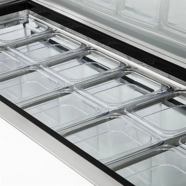 Polar U-Series Double Door Prep Counter Fridge 527Ltr - 450W. Capacity: 16x 1/6GN. R290