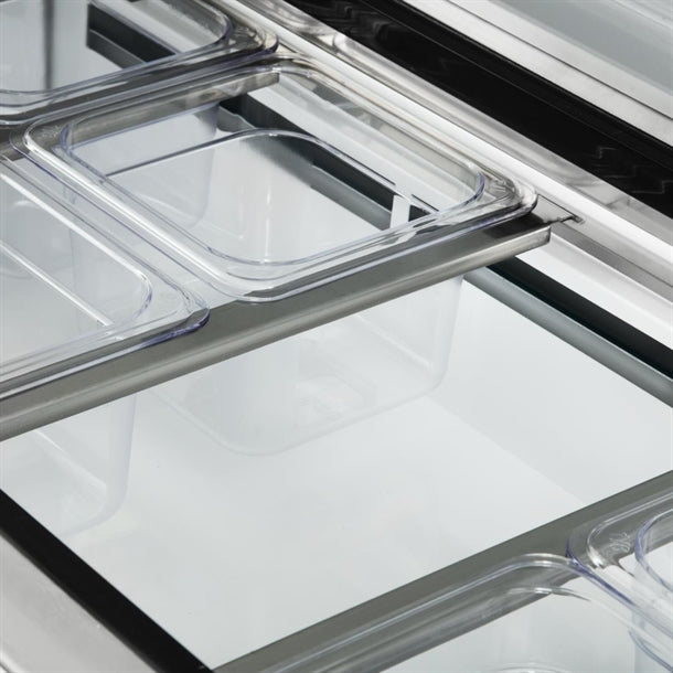Polar U-Series Double Door Prep Counter Fridge 527Ltr - 450W. Capacity: 16x 1/6GN. R290