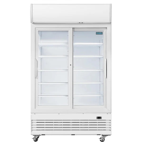 Polar G-Series Upright Display Cooler with Light Box 950Ltr with Sliding Doors - 500W. White finish. R290