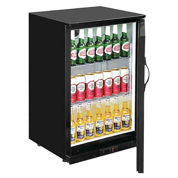 Polar G-Series 900mm Single Solid Door Back Bar Cooler in Black 138Ltr - Height: 900mm. 180W. Hinged solid door
