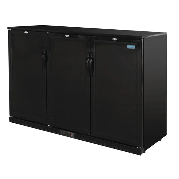 Polar G-Series 900mm Triple Solid Door Back Bar Cooler in Black 330Ltr - Height: 900mm. 350W. Three solid doors