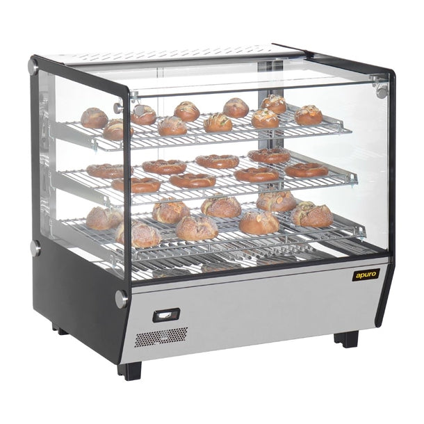Apuro Square Countertop Heated Display Merchandiser 120Ltr - 1.1kW. Width: 678mm. 3 shelves