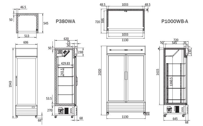 Atosa - SINGLE GLASS DOOR MOUNTED FRIDGE P380WA