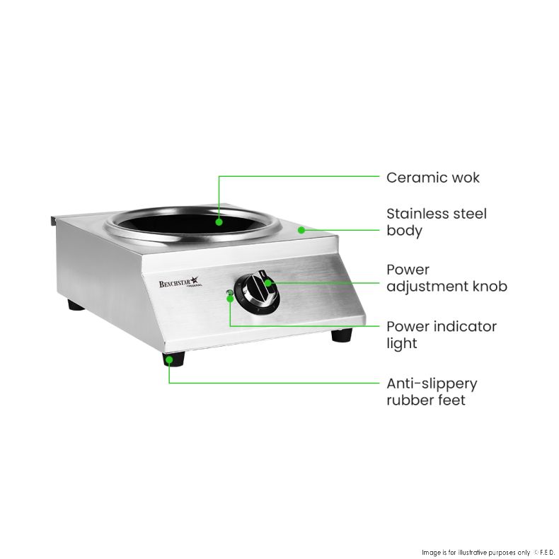 Benchstar Ceramic Induction Wok w/ Stainless Steel Body IW500