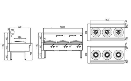 Jasper JA-3DB-L - Triple Wok Range (duckbill burner) LPG