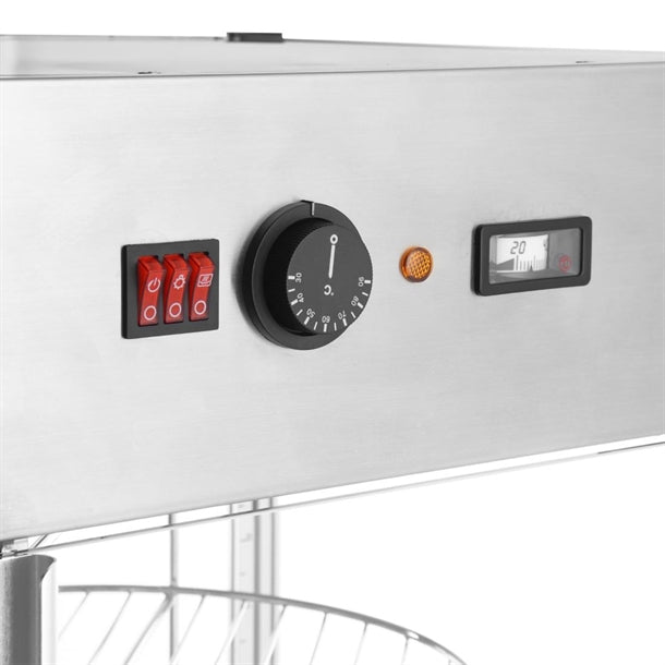 Apuro 4 Tier Heated Pizza Display Merchandiser - 800W. Capacity: Up to 4x 355mm pizzas. Adjustable temperature.
