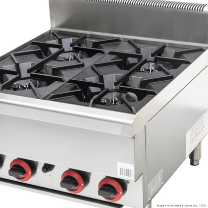 GASMAX JUS-TR-4BLPG Benchtop LPG 4 Burner Cooktop with Splashback