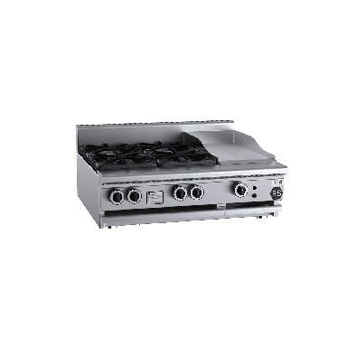 B+S K+ Combination Boiling Tops Bench Mounted Four Open Burners & 300mm Grill Plate KBT-SB4-GRP3BM