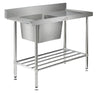 Simply Stainless / SS08.1650R / (600 Series) Dishwasher Inlet Bench with Splashback -1650mm Wide, Right Hand Inlet / 46kg / W1650 x D600 x H900 / Lifetime Warranty