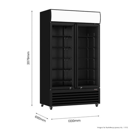 Thermaster LG-1200BP Thermaster 1075L Black Large Two Glass Upright Drink Fridge