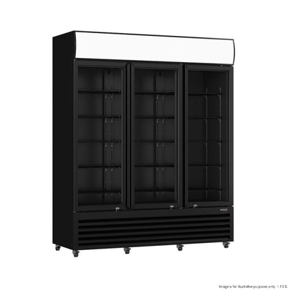 Thermaster  LG-1203BP 1200L Three Glass Door Black Colourbond Upright Drink Fridge