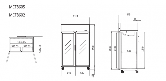 ATOSA MCF8602 Top Mounted Double Door Glass Freezer 1300L 1314(W)