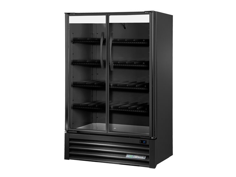 True - Visual Retail Merchandiser Refrigerator, 2 Glass Swing Doors, Reduced Height