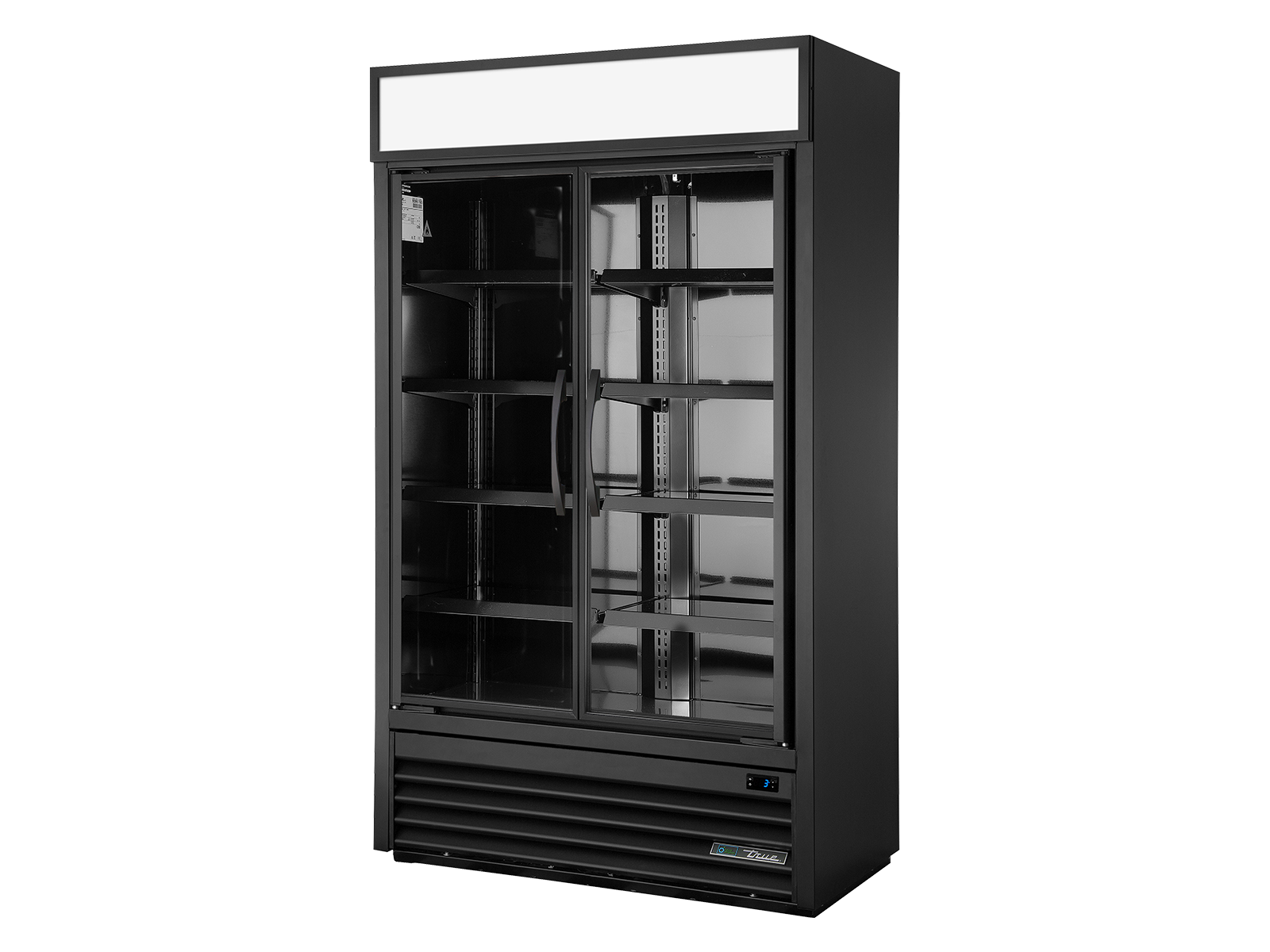 True - Visual Retail Merchandiser Refrigerator, Reduced Depth, 2 Full Glass Swing Doors