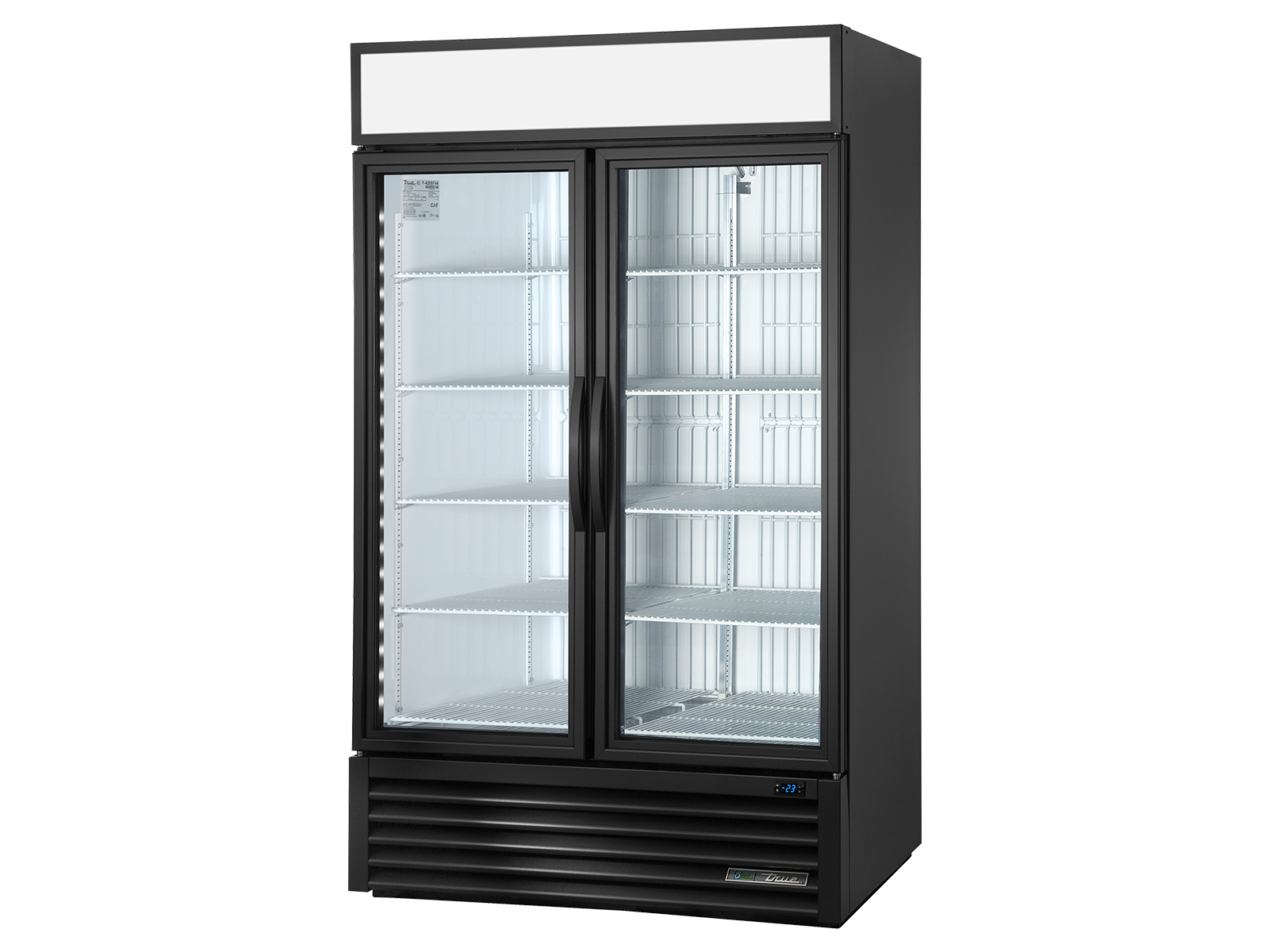 True - Upright Retail Merchandiser Freezer, 2 Full Glass Swing Doors