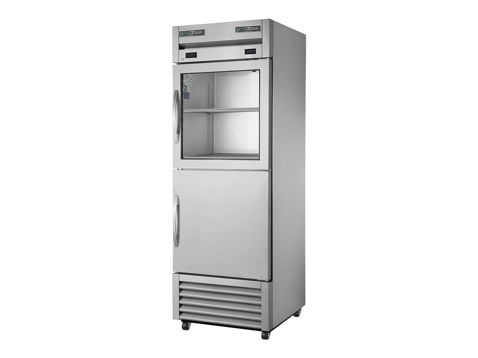 True - Upright Foodservice "Dual Temperature" Cabinet, Split Half Glass + Half Solid Swing Doors
