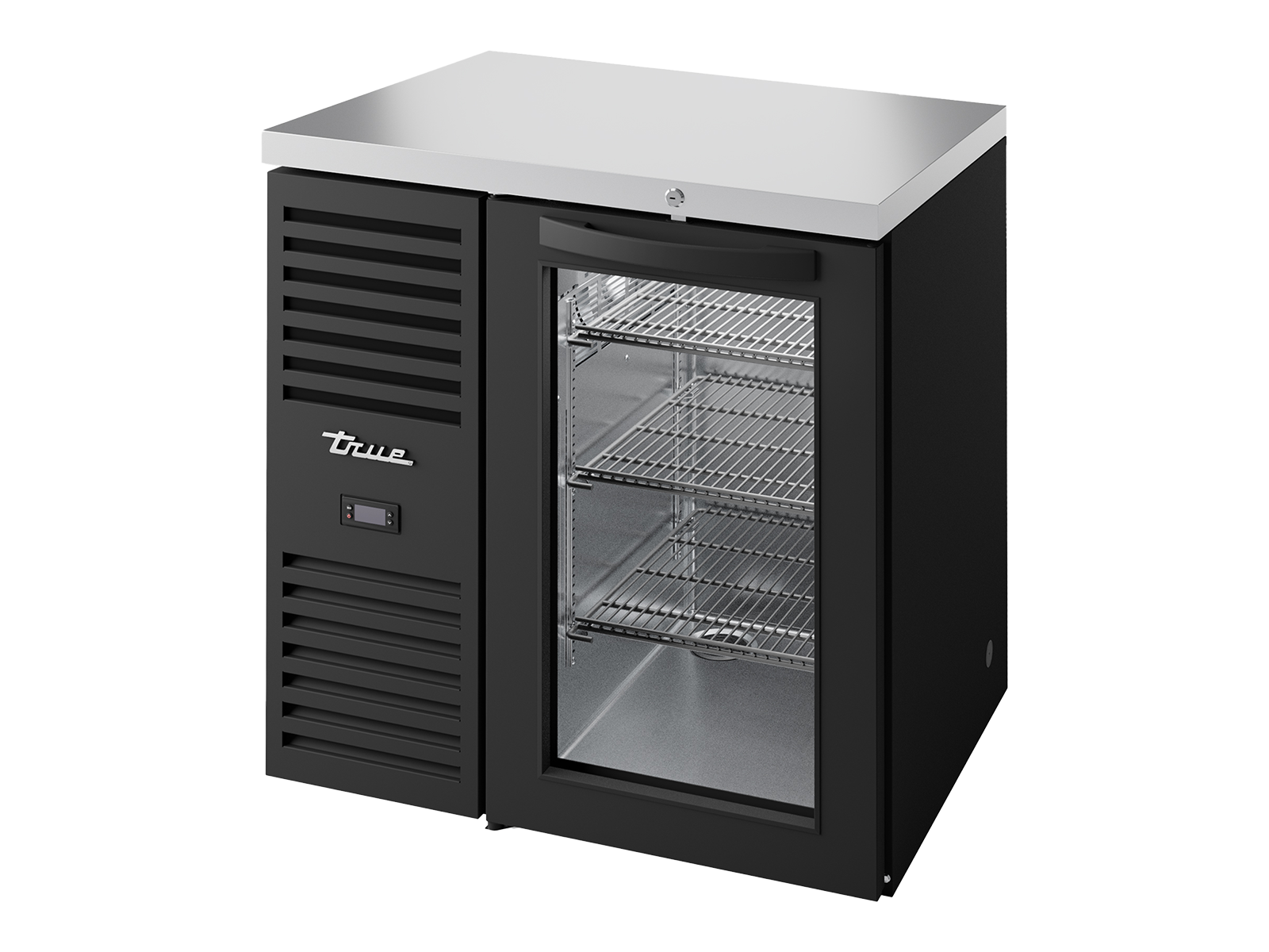 True - Bar Refrigerator, Black Ext, 1 Glass Swing Door