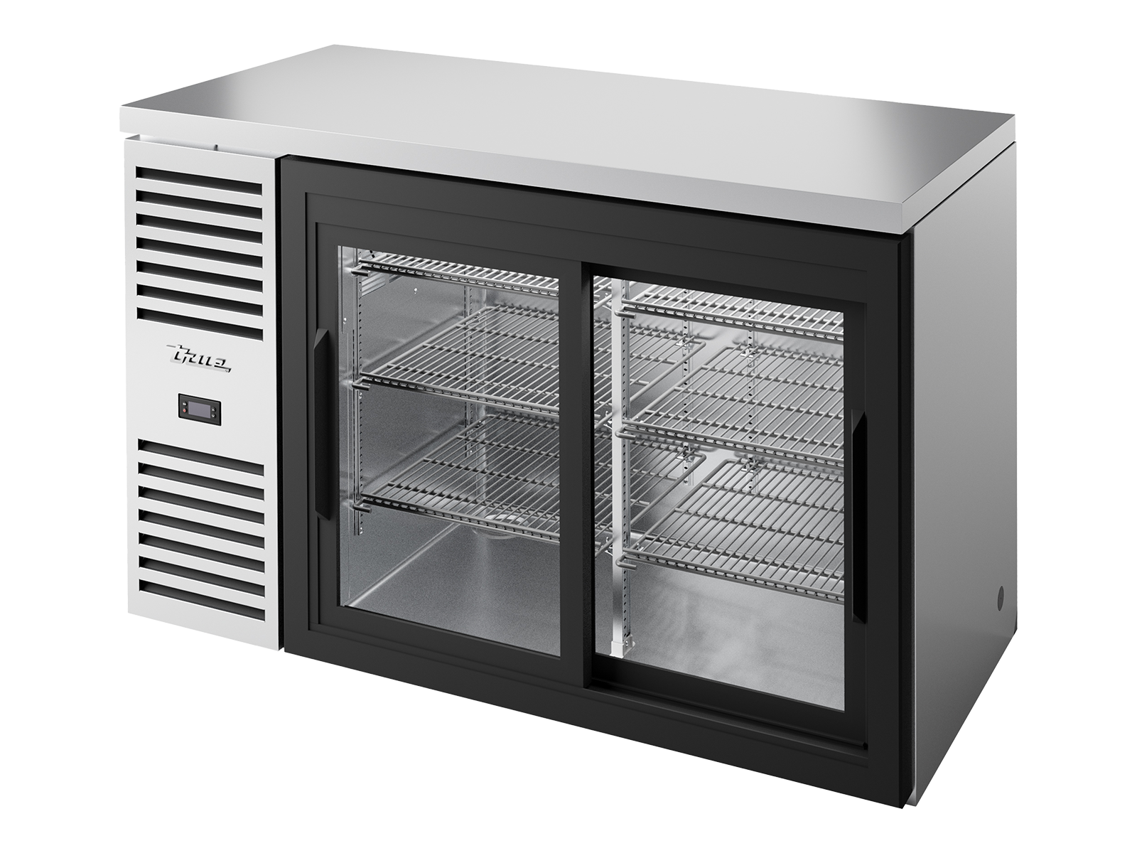 True - Bar Refrigerator, Stainless Steel Ext, 2 Glass Slide Doors