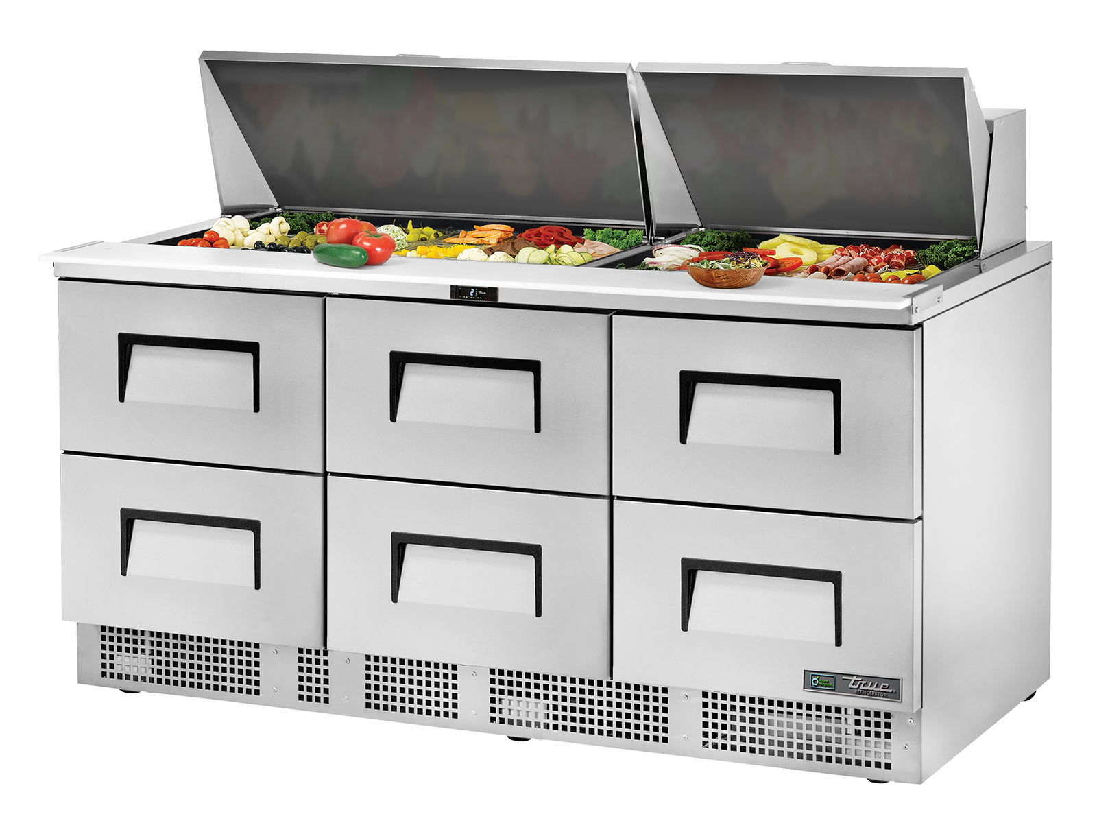 True - Prep Table, 30x 1/6 Top Pans, 6 Drawers
