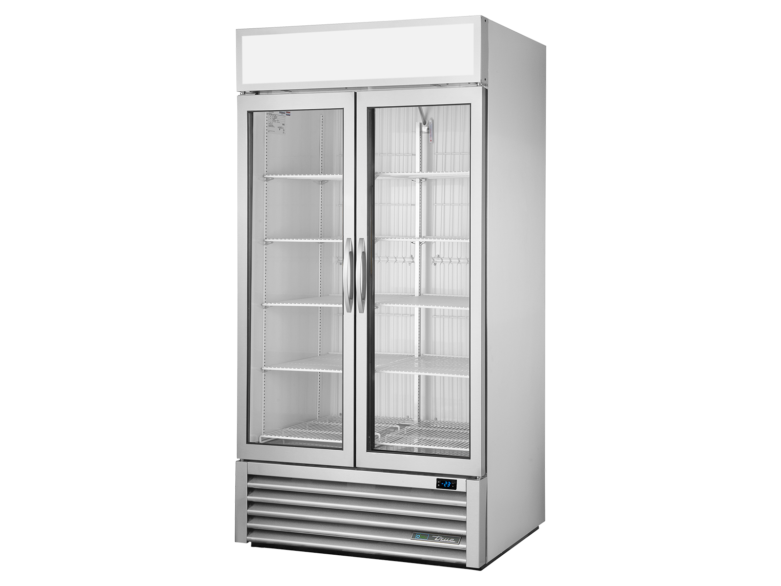 True - Upright Retail Merchandiser Freezer, 2 Full Glass Swing Doors
