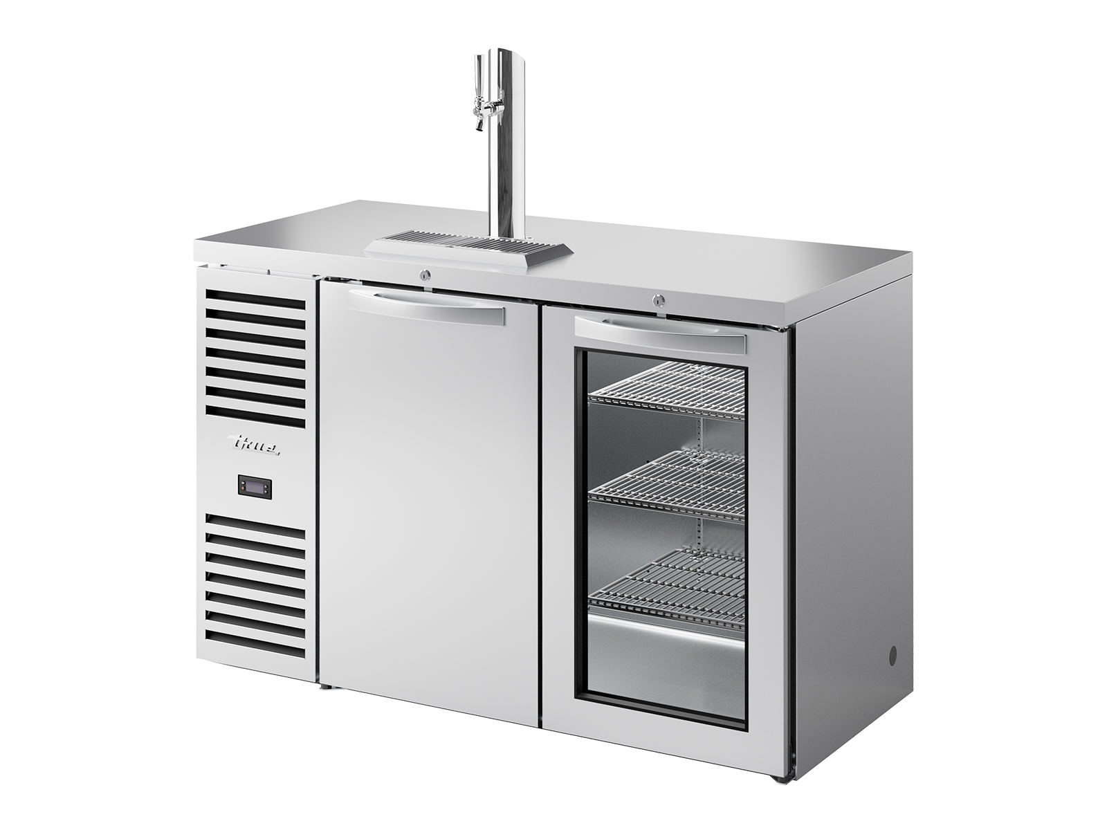True - Keg Chiller / Dispenser, Stainless Steel Ext, 1 Solid Swing Door + 1 Glass Swing Door
