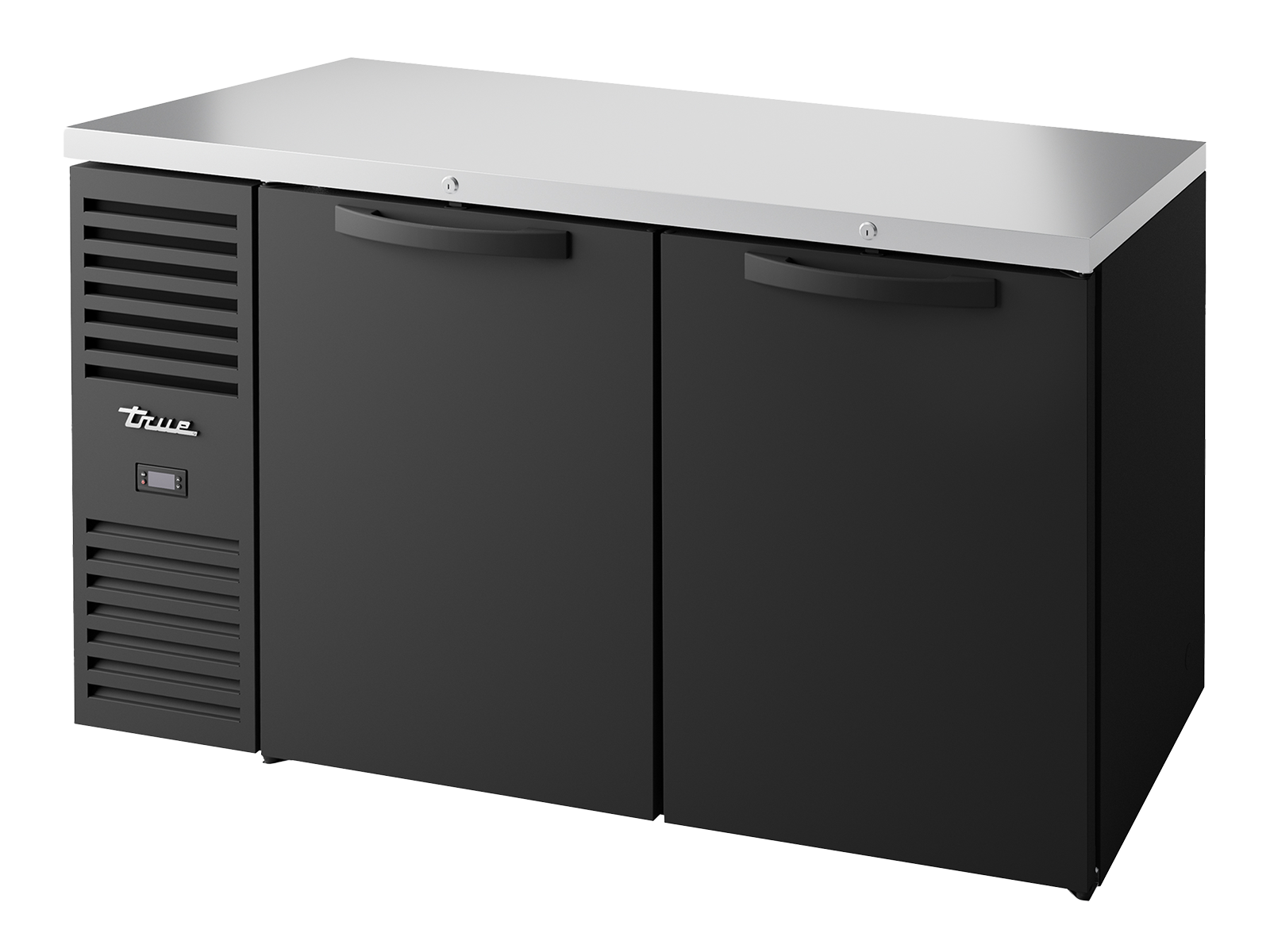 True - Bar Refrigerator, Black Ext, 2 Solid Swing Doors